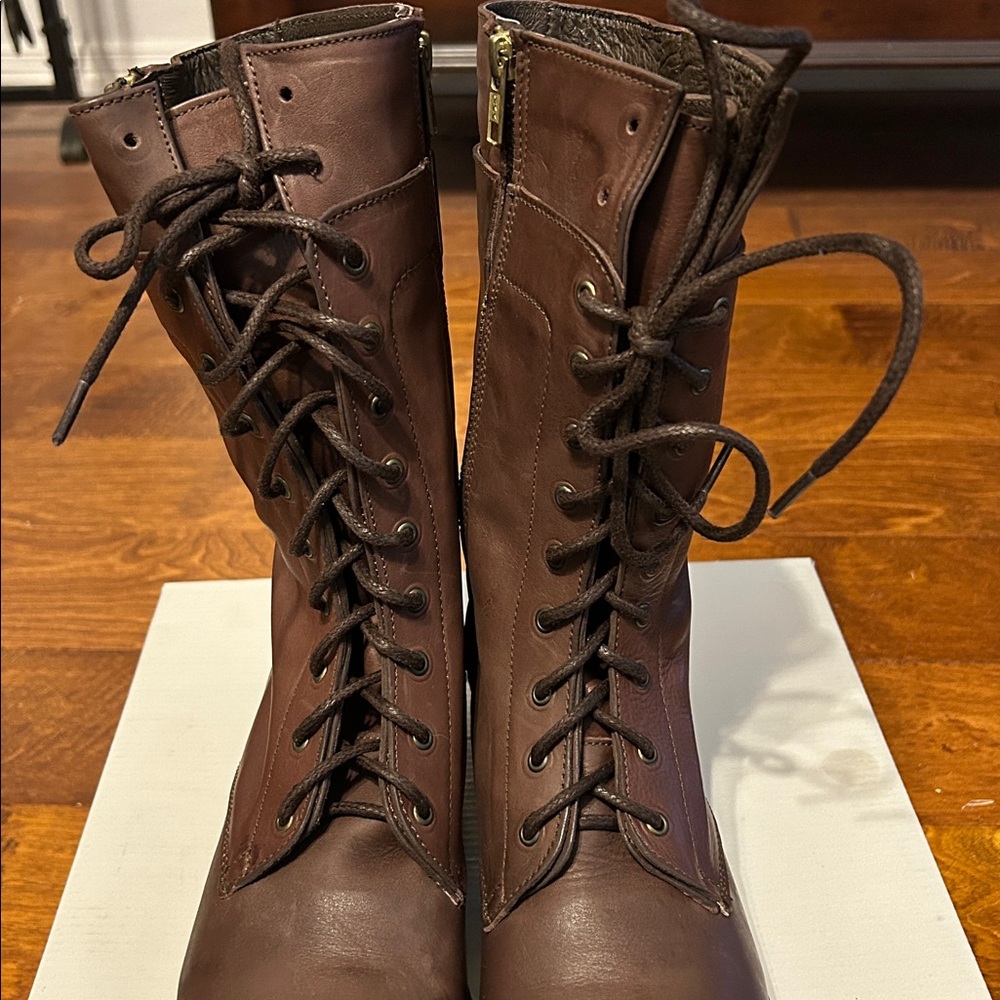 Steve Madden Leader Brown Leather Side Zip Lace Up Boot. Size 9. NIB - Picture 5 of 16